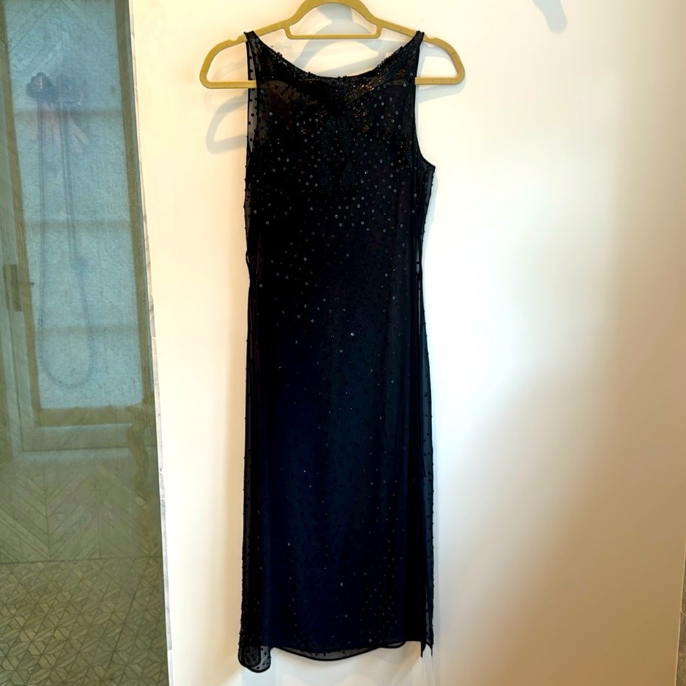 L’Wren Scott sheer black tunic with black sequins and beads